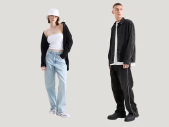 Jaren 2000 stijl voor vrouwen en mannen: moderne Y2K mode. Jaren 2000 stijl voor vrouwen en mannen: moderne Y2K mode.