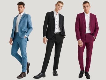 Different coloured suits: men wearing different coloured suits. Different coloured suits: men wearing different coloured suits.