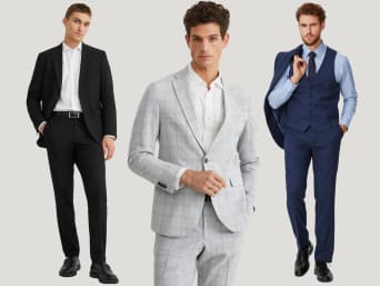 Different types of suits: men wearing different suits. Different types of suits: men wearing different suits.