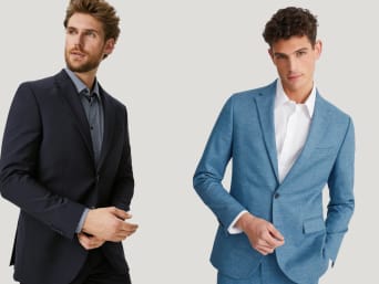 Size guide for suits: men wearing suits with a good fit. Size guide for suits: men wearing suits with a good fit.