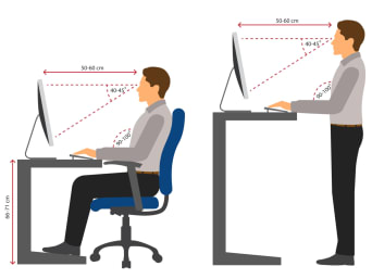 Grafik bildet Richtwerte für einen ergonomischen Arbeitsplatz ab. Grafik bildet Richtwerte für einen ergonomischen Arbeitsplatz ab.