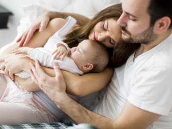 Pregnancy bras and breastfeeding bras: new parents enjoying spending time with their baby. Pregnancy bras and breastfeeding bras: new parents enjoying spending time with their baby.