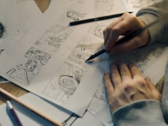 Comic zeichnen – Nahaufnahme eines selbst gezeichneten Comics. Comic zeichnen – Nahaufnahme eines selbst gezeichneten Comics.