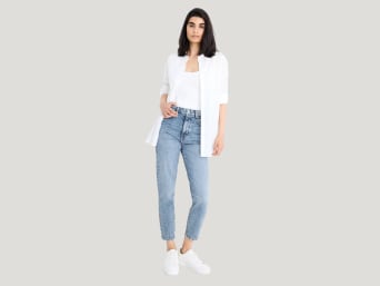 What are mom jeans – a woman wearing a pair of mom jeans. What are mom jeans – a woman wearing a pair of mom jeans.