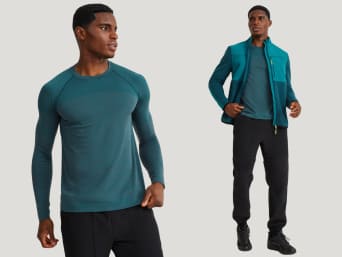 An example of layering: a man wearing a fleece gilet over a functional shirt. An example of layering: a man wearing a fleece gilet over a functional shirt.