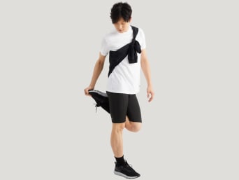 Cycling clothing: a man wearing a pair of close-fitting cycling shorts. Cycling clothing: a man wearing a pair of close-fitting cycling shorts.