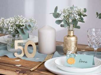 Tischdeko Goldene Hochzeit – Gesamtbild der Tischdeko. 