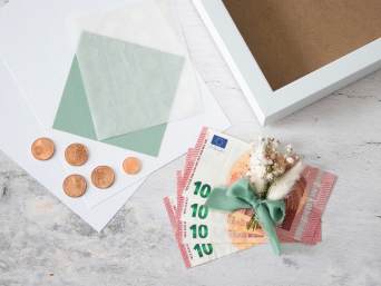Geldgeschenk Goldene Hochzeit Bilderrahmen – Materialien für das Geldgeschenk.