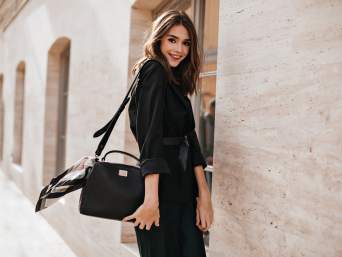 Types of handbags for every occasion: a woman with a stylish handbag. Types of handbags for every occasion: a woman with a stylish handbag.
