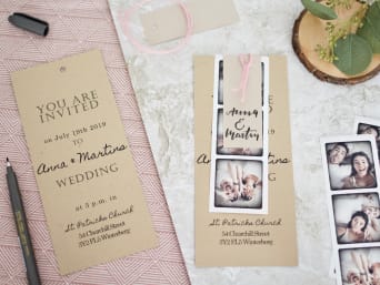 Create your own wedding invitations: homemade wedding invitations with a photo strip.   Create your own wedding invitations: homemade wedding invitations with a photo strip.