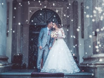 Different types of weddings: newlyweds leaving a registry office.  Different types of weddings: newlyweds leaving a registry office.