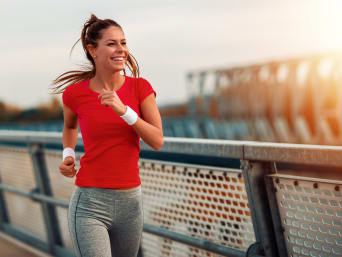 Running for beginners: a woman jogging in sportswear. Running for beginners: a woman jogging in sportswear.