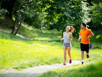 Jogging for beginners: a couple jogging together. Jogging for beginners: a couple jogging together.