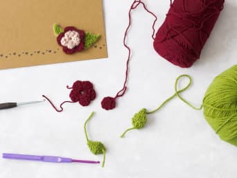 Crocheted flowers and leaves for the Mother's Day card. Crocheted flowers and leaves for the Mother's Day card.