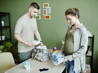 When should you pack your hospital bag? A couple packing their hospital bag in advance. When should you pack your hospital bag? A couple packing their hospital bag in advance.