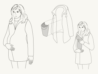 Maternity clothes you can wear after your baby is born: a maternity jacket with a practical baby pouch. Maternity clothes you can wear after your baby is born: a maternity jacket with a practical baby pouch.