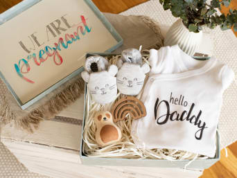 You are going to be a dad: a surprise box announcing a pregnancy. You are going to be a dad: a surprise box announcing a pregnancy.