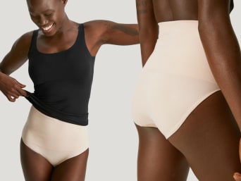 Best tummy control shapewear: a woman wearing high-waisted shaping briefs. Best tummy control shapewear: a woman wearing high-waisted shaping briefs.