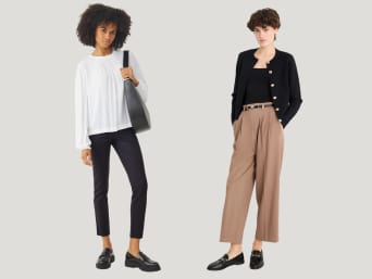 Outfits with pants: create a balanced look with a top in a contrasting cut.  Outfits with pants: create a balanced look with a top in a contrasting cut.