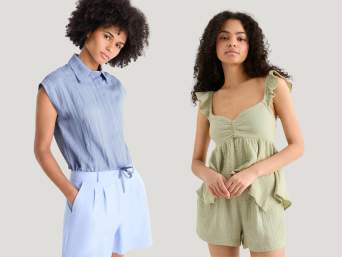 Pastel-coloured clothing: a balanced look with matching colour tones.  Pastel-coloured clothing: a balanced look with matching colour tones.
