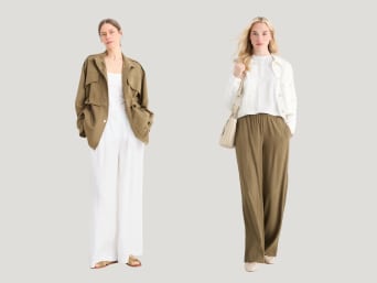 White outfits: natural shades paired with white.  White outfits: natural shades paired with white.