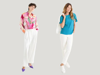 White outfits combined with bright accent colours. White outfits combined with bright accent colours.