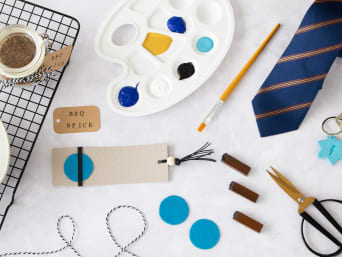 Making Father's Day crafts yourself: different craft materials on a table. Making Father's Day crafts yourself: different craft materials on a table.