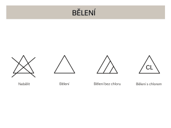 Přehled symbolů pro bělení oděvů.