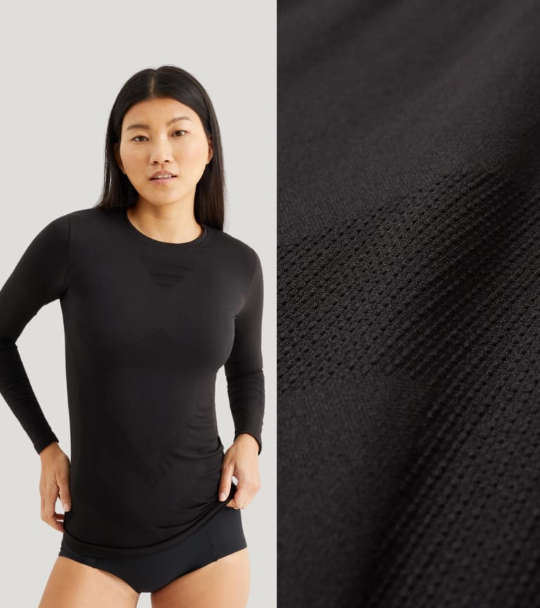 Layering functional clothing: a woman wearing functional clothing as a base layer.