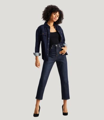 Women jeans styles: a close-up photo of a pair of high waist jeans.