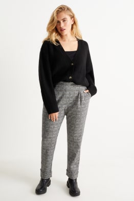 Pantaloni de stofă - talie înaltă - tapered fit - în carouri