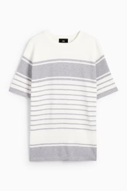 Pull en maille - manches courtes - à rayures - texturé