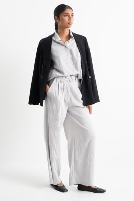 Pantaloni de stofă cu curea - talie înaltă - wide leg - dungi fine