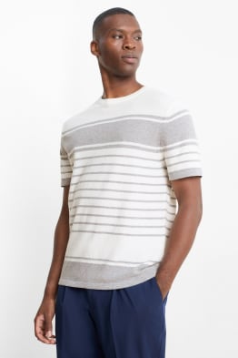 Pull en maille - manches courtes - à rayures - texturé