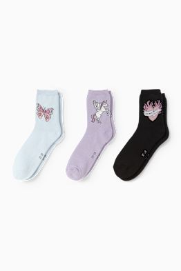 Multipack 3 perechi - unicorn, fluture, inimă - șosete călduroase