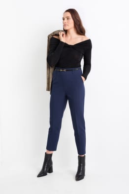 Pantaloni de stofă cu curea - talie înaltă - tapered fit