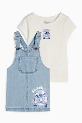 Lilo & Stitch - set - tricou cu mânecă scurtă și rochie-salopetă din denim