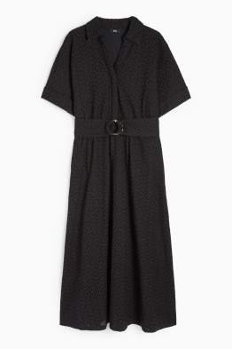 Shirt dress with belt - broderie anglaise