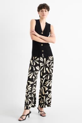 Pantaloni de stofă - talie înaltă - wide leg - cu model