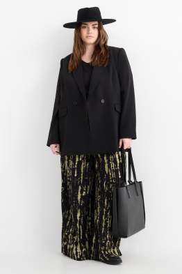 Pantaloni de stofă - talie înaltă - wide leg - cu model