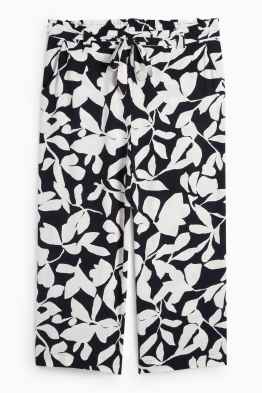 Pantaloni de stofă - talie medie - wide leg - cu model - structurați