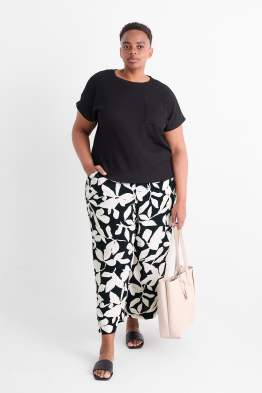 Pantaloni de stofă - talie medie - wide leg - cu model - structurați