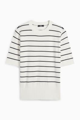 Knitted jumper - short sleeve - striped