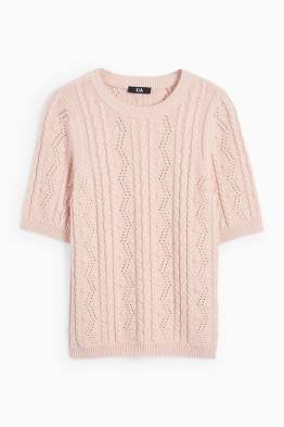 Knitted jumper - short sleeve - cable knit pattern