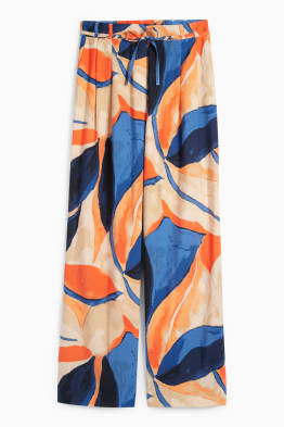 Pantaloni de stofă - talie înaltă - wide leg - cu model