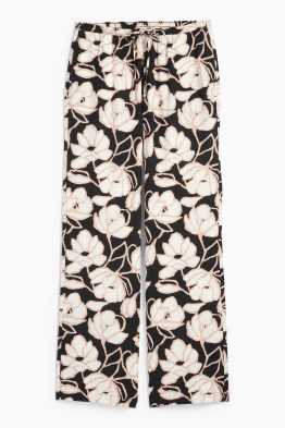 Pantaloni de stofă - talie medie - palazzo - cu flori