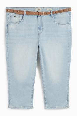 Jeans capri cu curea - talie medie