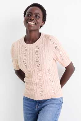Knitted jumper - short sleeve - cable knit pattern