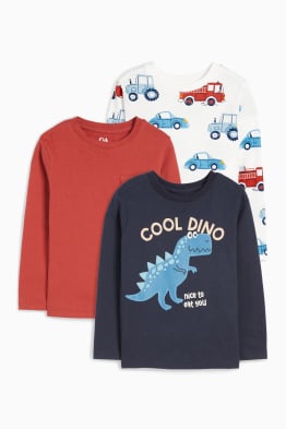 Multipack 3 buc. - dinozaur și vehicule - tricou cu mânecă lungă