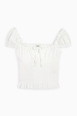 Top crop - broderie englezească - cu fronseuri